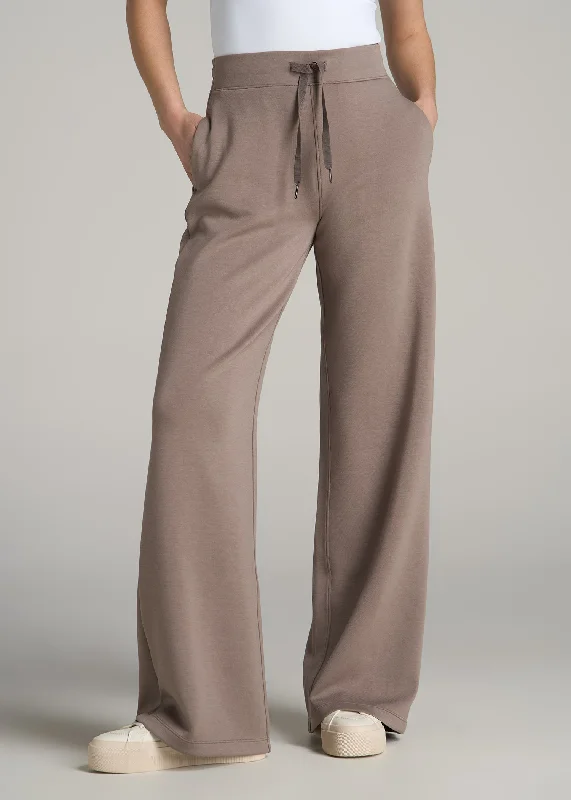 Women's Jogger Pants Pull-On Tie Waist Wide Leg Pants for Tall Women in Portobello