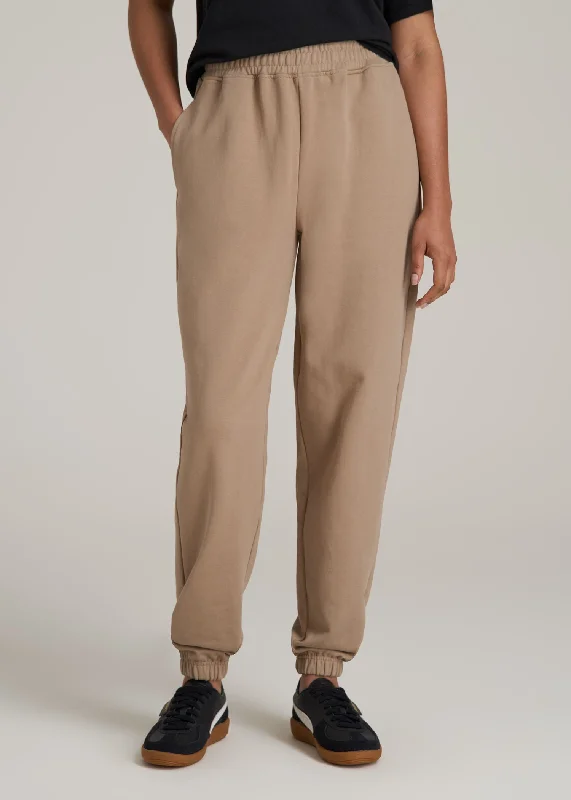 Relaxed Cargo Pants For Women Wearever Oversized French Terry Joggers for Tall Women in Light Camel