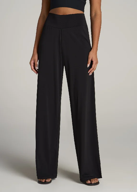 Elevated Casual Pants Pull On Breezy Wide Leg Pants for Tall Women in Black