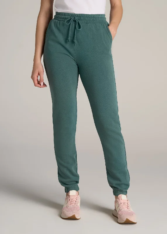 Slouchy Chic Pants Wearever Fleece SLIM-FIT High-Waisted Women's Garment Dye Sweatpants in Juniper Green