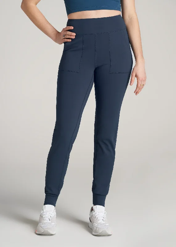 Plaid Pants For Women Balance Pocket Joggers for Tall Women in Bright Navy