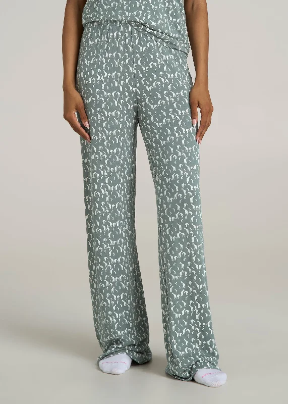 Suit Pants For Women Wide Leg Women's Tall Pajama Pants in Malachite Green Giraffe Print