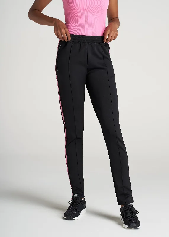 Plaid Pants For Women Women's Tall Athletic Stripe Pants in Black & Pink