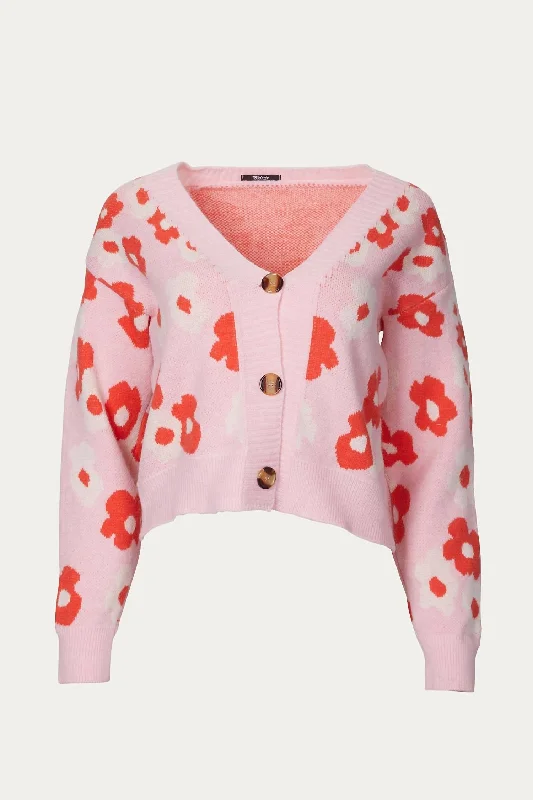 Casual Knit Tops For The Weekend Retro Knit Floral Cardigan In Pink