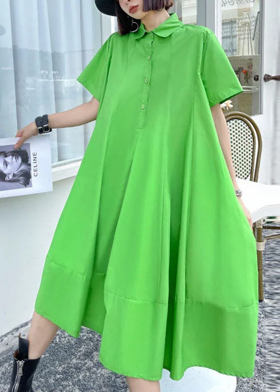 Cute Summer Dresses Fashion Green button Peter Pan Collar a line Dress Short Sleeve