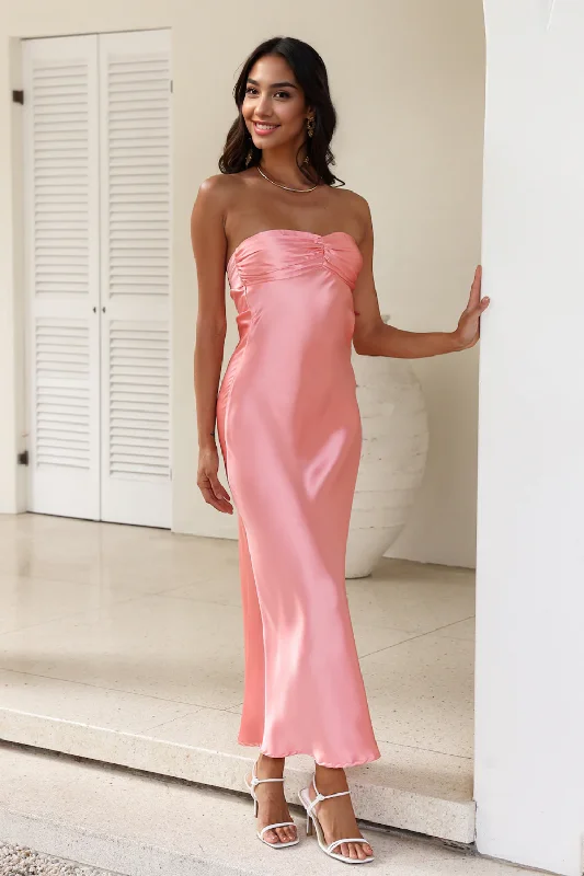 Chic Evening Dresses Bonded Connection Satin Maxi Dress Pink