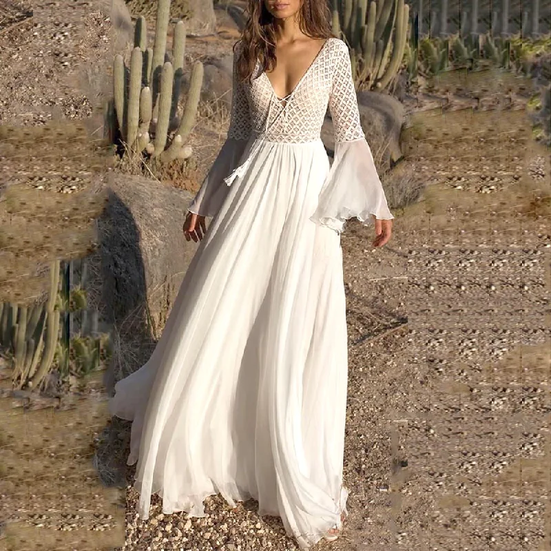 Bold Colored Dresses Romantic White Long Bohemian Dress, Boho Summer Dress For Women