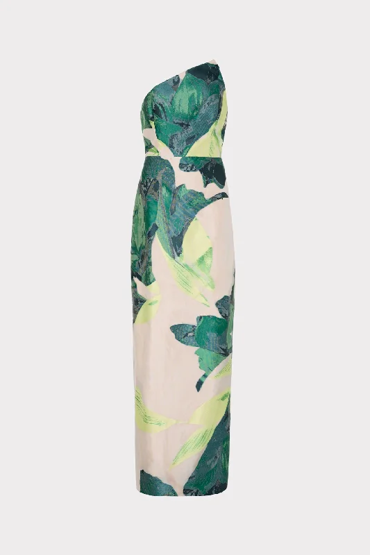 Chic Trench Dresses Asymetrical Tropical Forest Jacquard Midi Dress