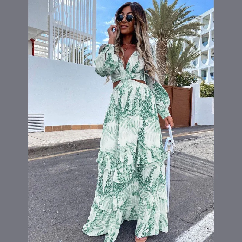 Chic Trench Dresses Bohemian Summer Maxi Dress, Boho Floral Dress