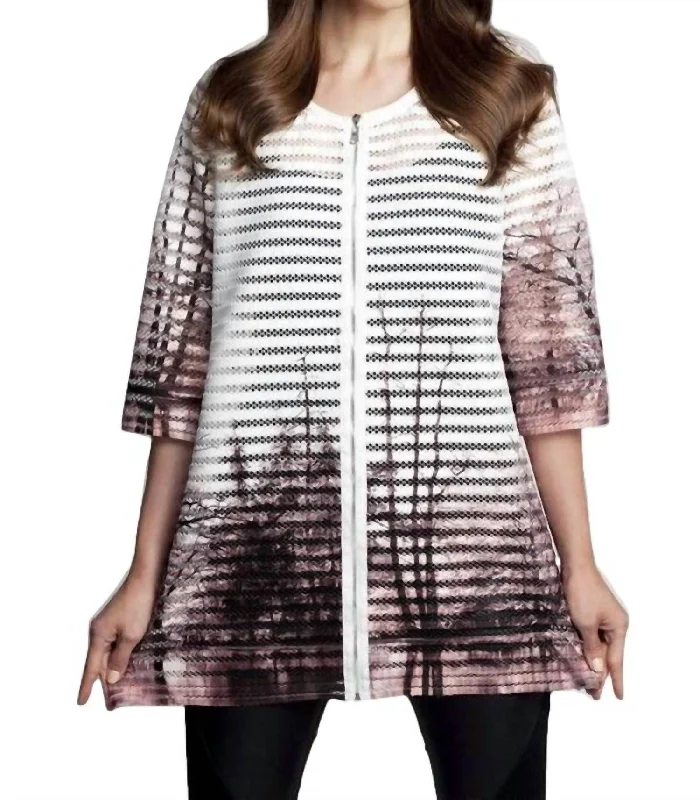 Oversized Knit Tops For Women Textured Graphic Long Cardigan In White/taupe