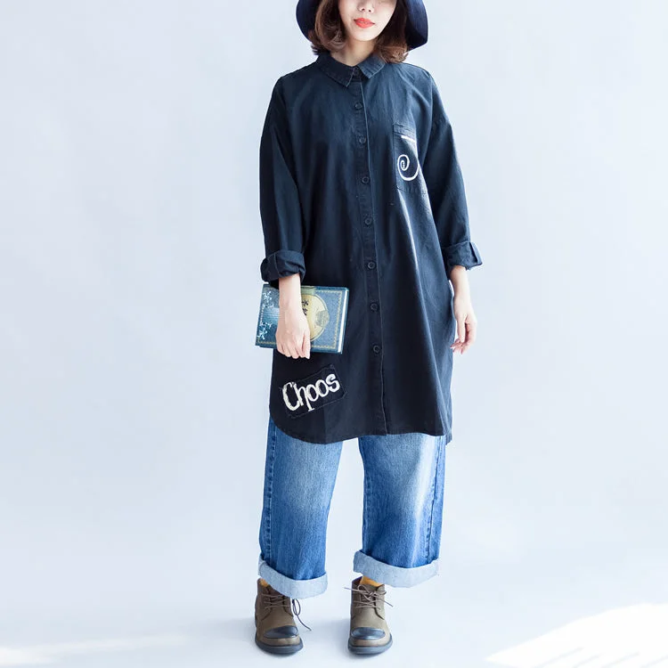 Soft Cotton Dresses Days with rose black oversized cotton shirt dresses long cotton shift dress casual clothing