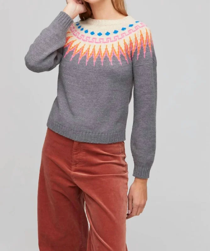 Striped Knit Tops Fair Isle Sweater In Gray/multi