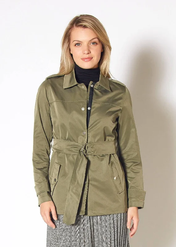 Warm Winter Coats For Women Women's Olive Windbreaker Belted Collar Jacket in Olive