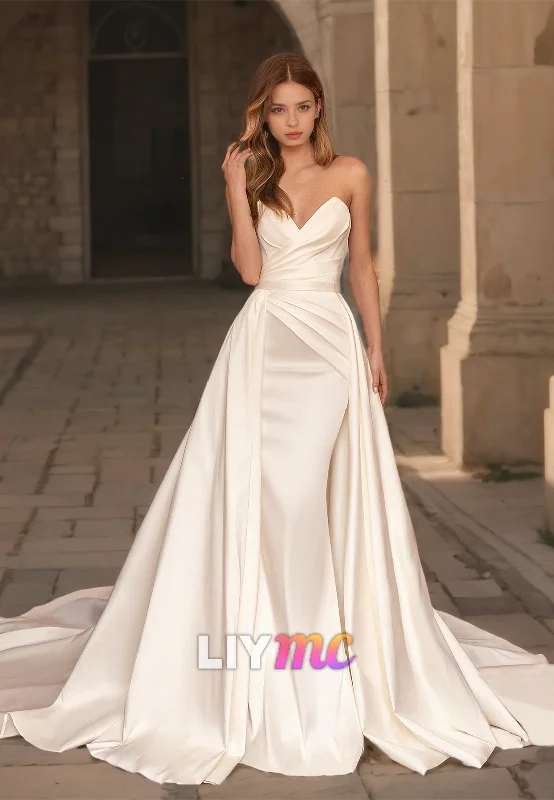 Formal Occasion Dresses V-Neck Sleeveless Ruched Mermaid Sweep Train Wedding Dress