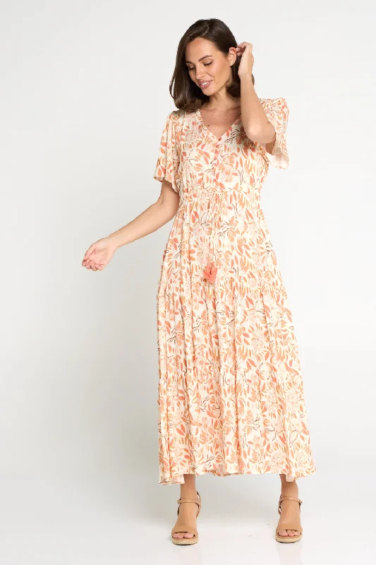 Dressy Evening Dresses Evelyn Dress - Peach/Cocoa Floral