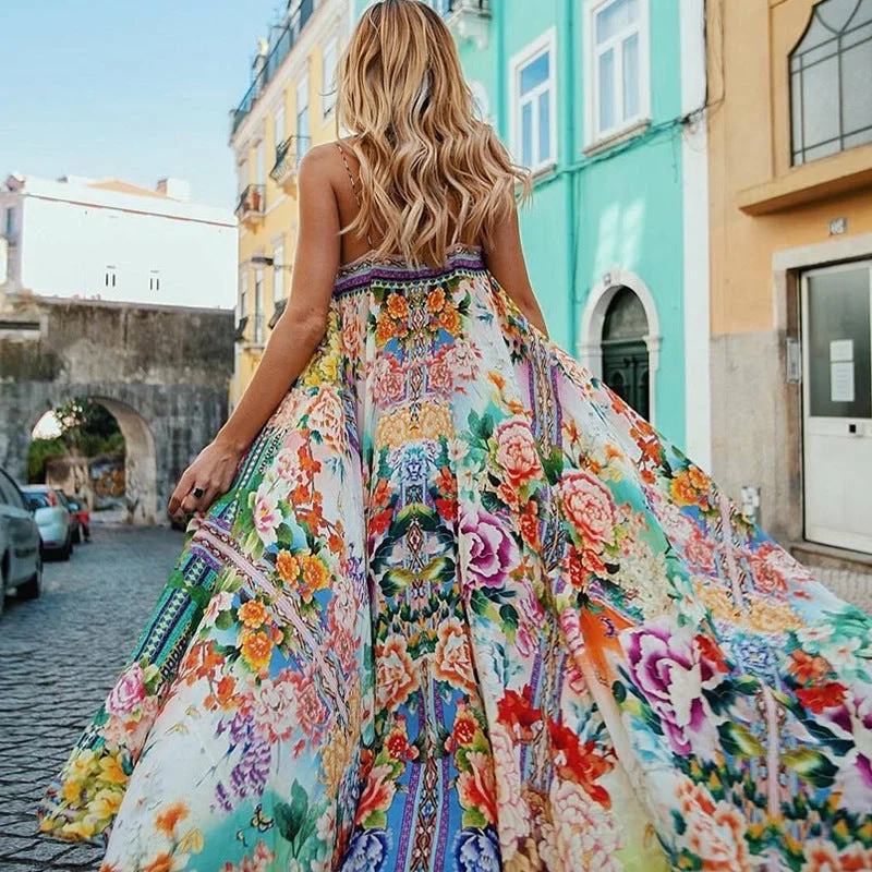 Dressy Evening Dresses Flower Holiday Boho Summer Dress, Bohemian Dress For Women