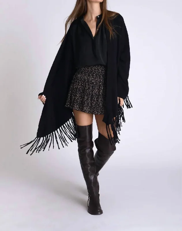 High-Neck Knit Tops For Women Angel Cardi W/ Fringes In Black