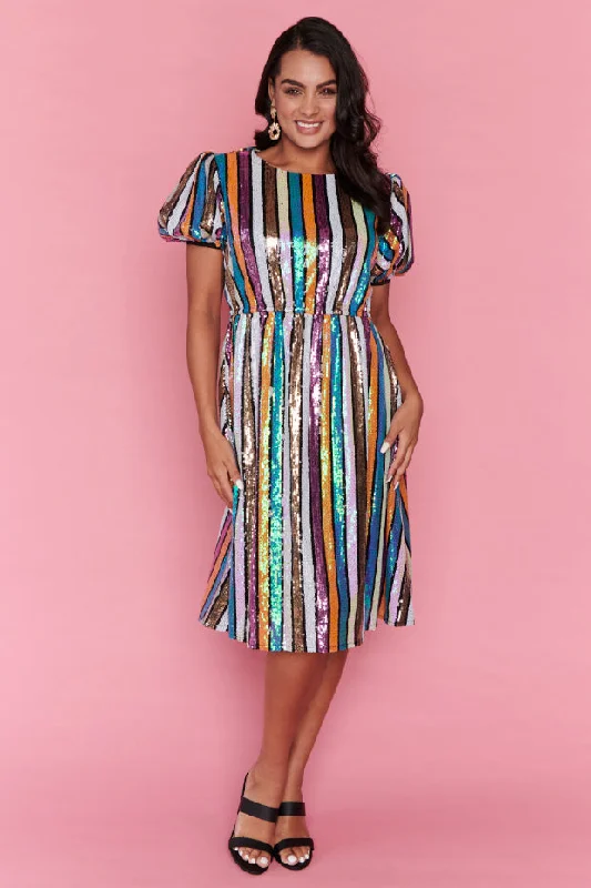 Chic Trench Dresses Rainbow Stripe Party Dress