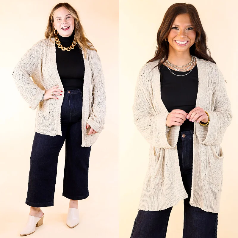 Casual Outerwear For Women Fashionable Comfort Knit Cardigan with Pockets in Light Taupe