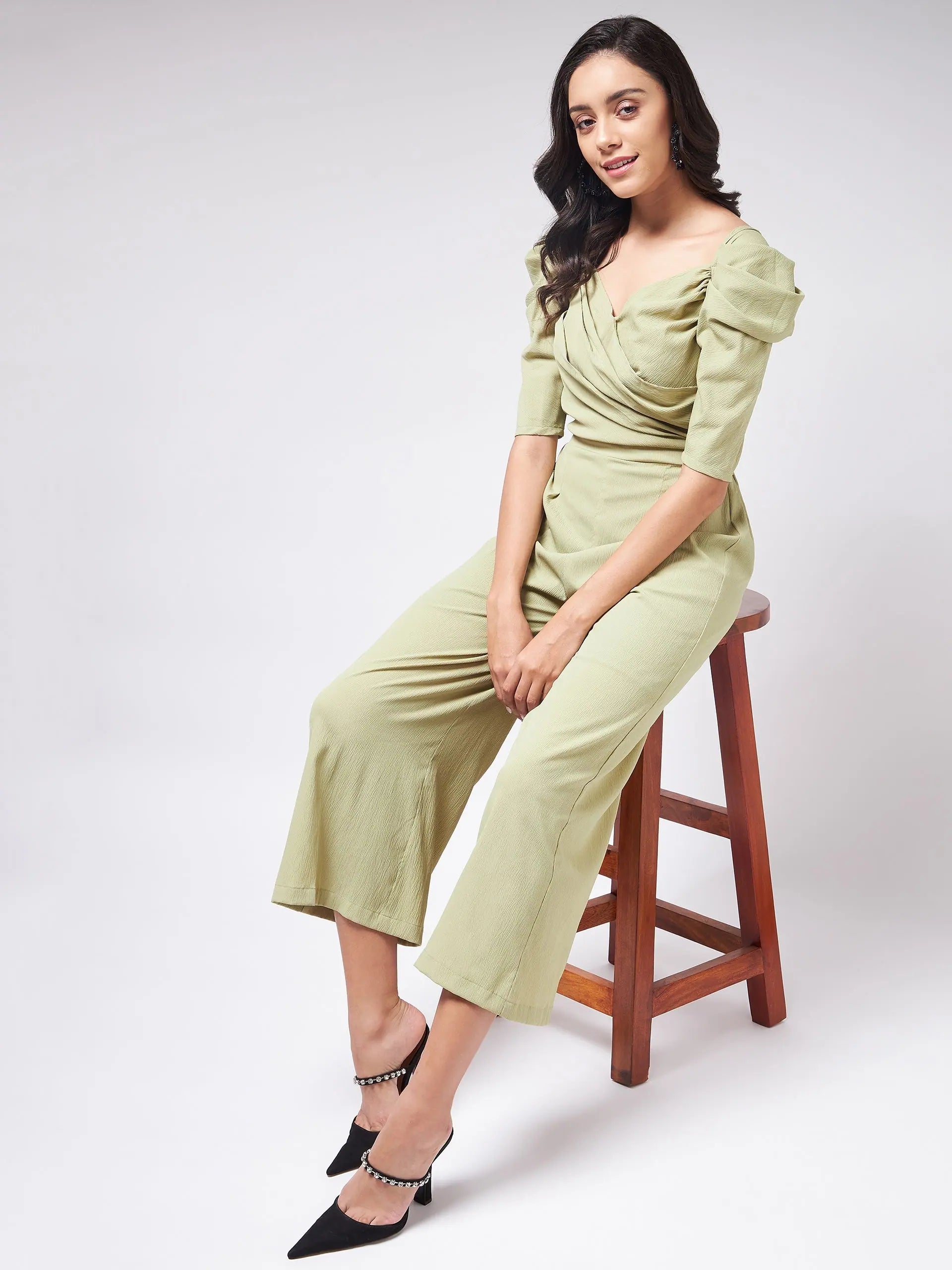 Luxury One-Piece Outfits Flaunt Yourself In Solid Pleated Jumpsuit With Vintage Sleeves