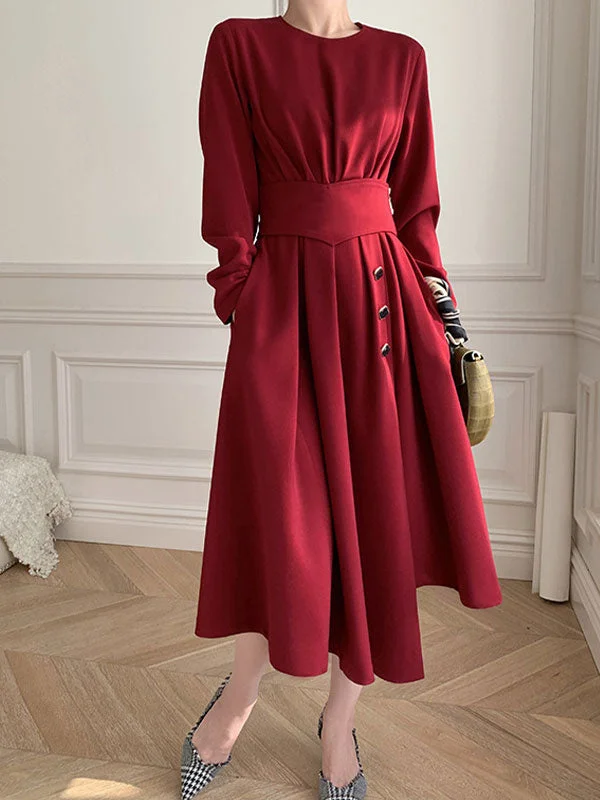 Stylish Summer Dresses Buttoned Long Sleeve Corset Midi Dress