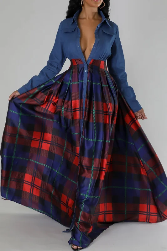 Vintage-Inspired Dresses Lapel Plaid Printed Shirt Dress