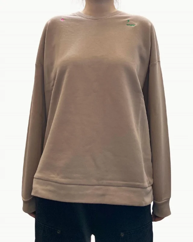 Comfortable Crewneck Knit Tops Moto Babe Sweater In Caramel Brown Water
