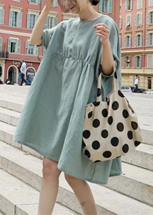 Elevated Party Dresses Modern o neck baggy Cotton quilting clothes Shirts light green Dress