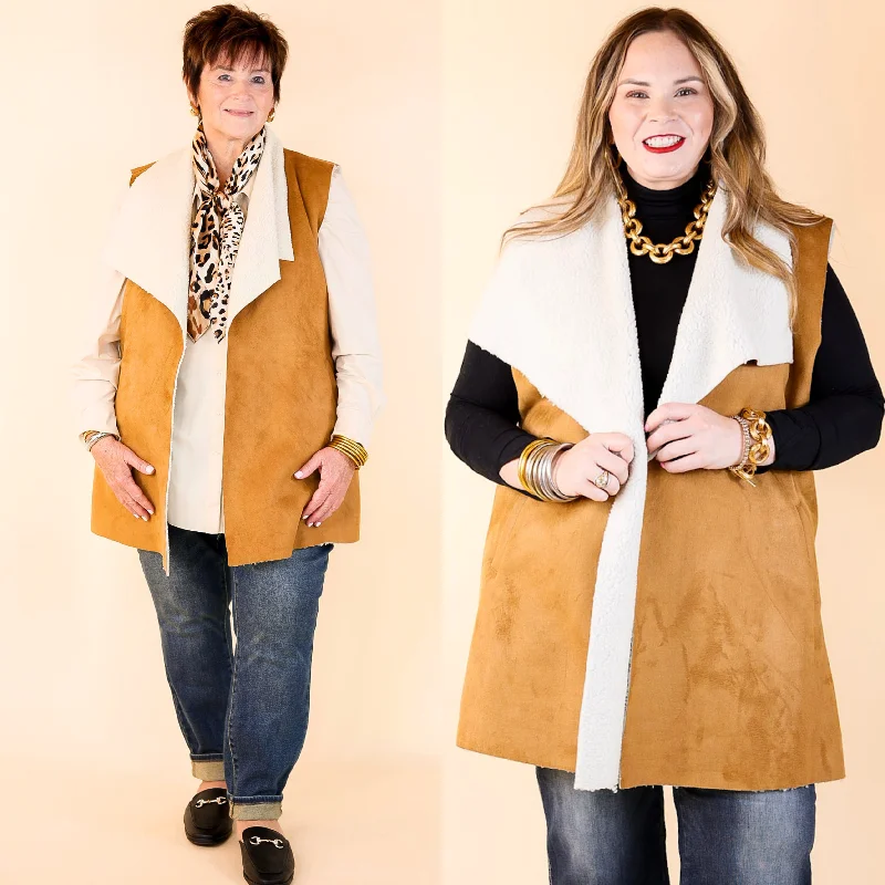 Modern Outerwear With Pockets Stylish Vision Faux Buckskin Vest with Sherpa Lining