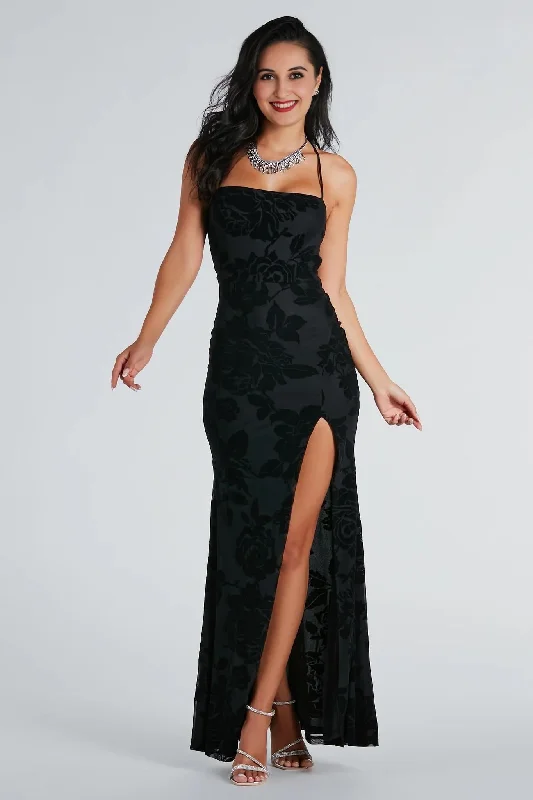 Dressy Evening Dresses Norma Formal Velvet Floral Lace-Up Mermaid Dress