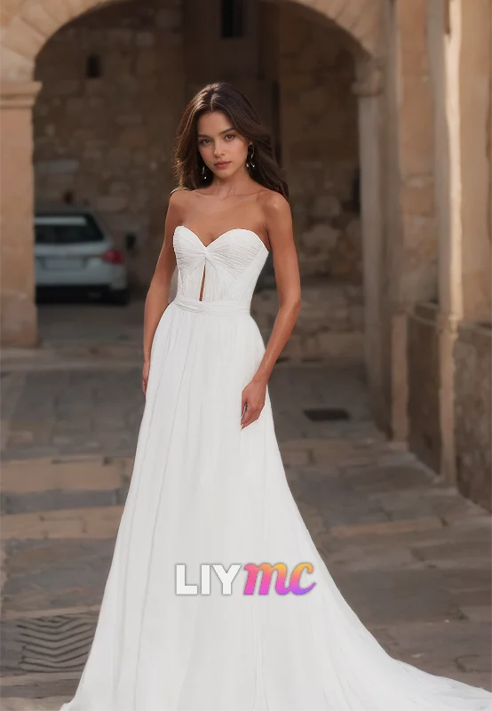 Elevated Party Dresses Sweetheart Strapless Pleated Illusion A-Line Beach Wedding Dress