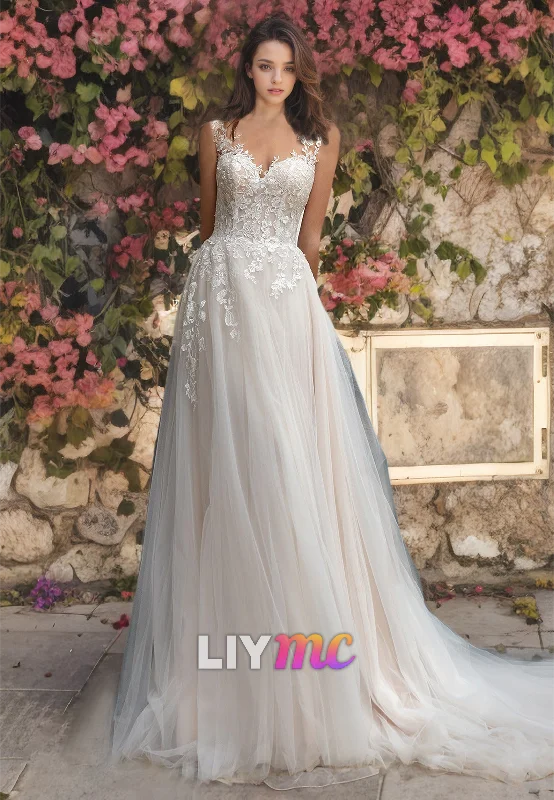 Formal Occasion Dresses Sweetheart Straps Appliques Tulle A-Line Ball Gown Wedding Dress