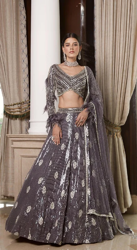 Soft Cotton Dresses Grey Georgette Lehenga Set