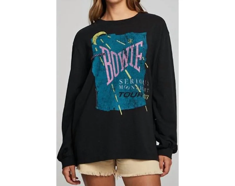 Light Knit Tops For Spring David Bowie Long Sleeve Shirt In Black