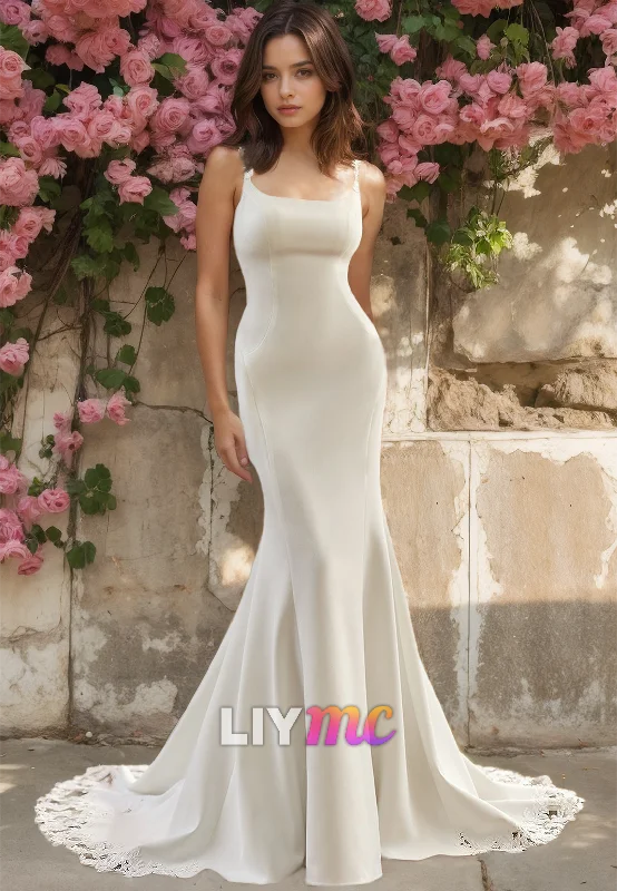 Chic Evening Dresses Scoop Straps Sleeveless Sleek Mermaid Beach Wedding Dress