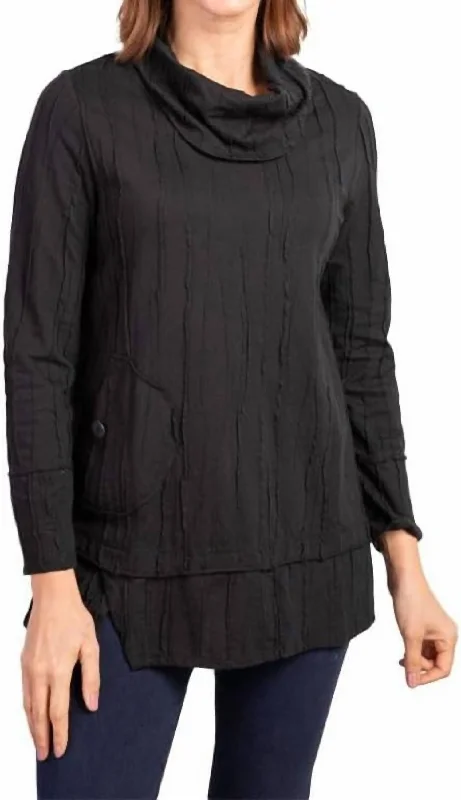 Knit Tops With Patterns And Designs Cowl Pocket Tunic Top In Black