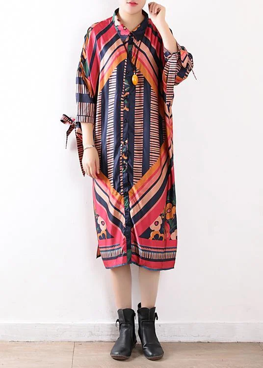 Bold Colored Dresses Art o neck Batwing Sleeve chiffon Summer dresses Casual Outfits orange print loose Dresses