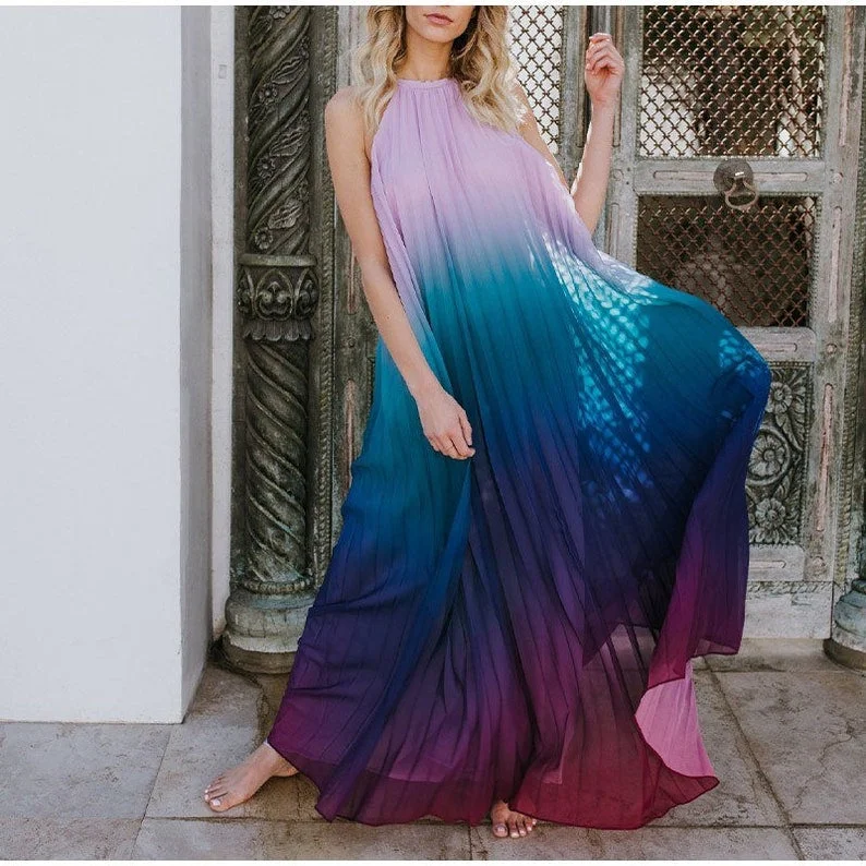 Stylish Summer Dresses Boho Rainbow Summer Dress For Women, Bohemian Maxi Dress