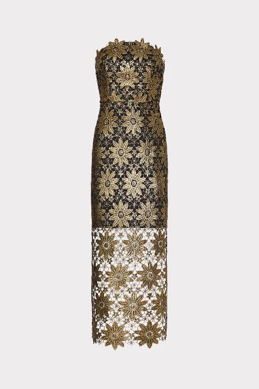 Plus-Size Dresses For Women Kait Gold Lace Midi Dress