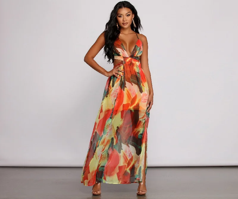 Elevated Party Dresses Brighter Vibes Lace-Up Charming Chiffon Maxi Dress