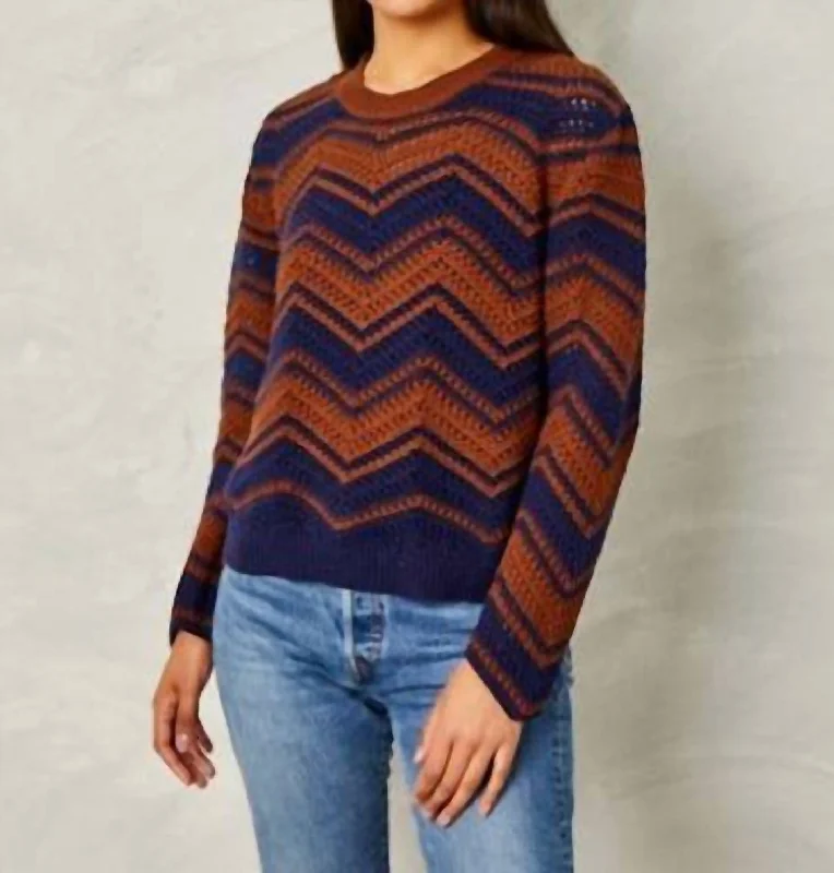 Elevated Knit Tops For Evening Wear Ruby Sweater-Cotton-Navy Multi