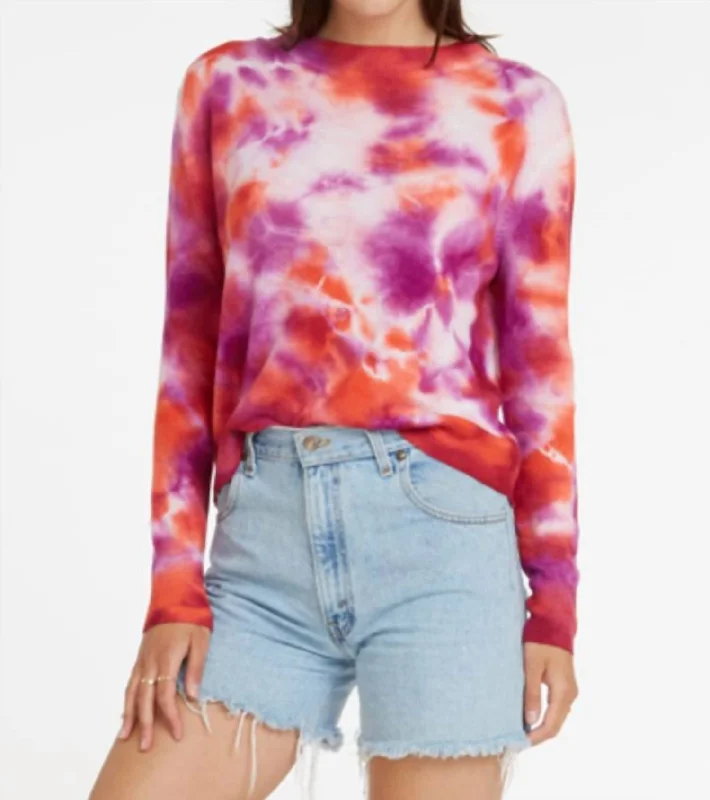 Vintage-Inspired Knit Tops Tie Dye Crewneck Pullover In Multi