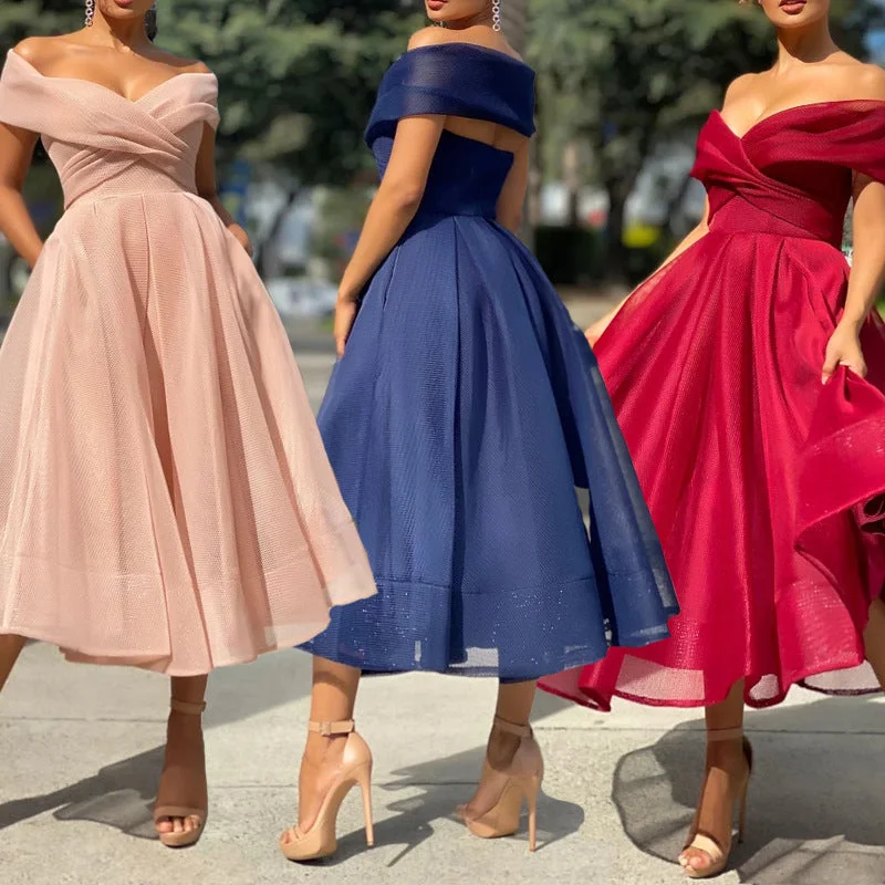 Casual Day Dresses 1950’ Retro Off Shoulder Party Dress