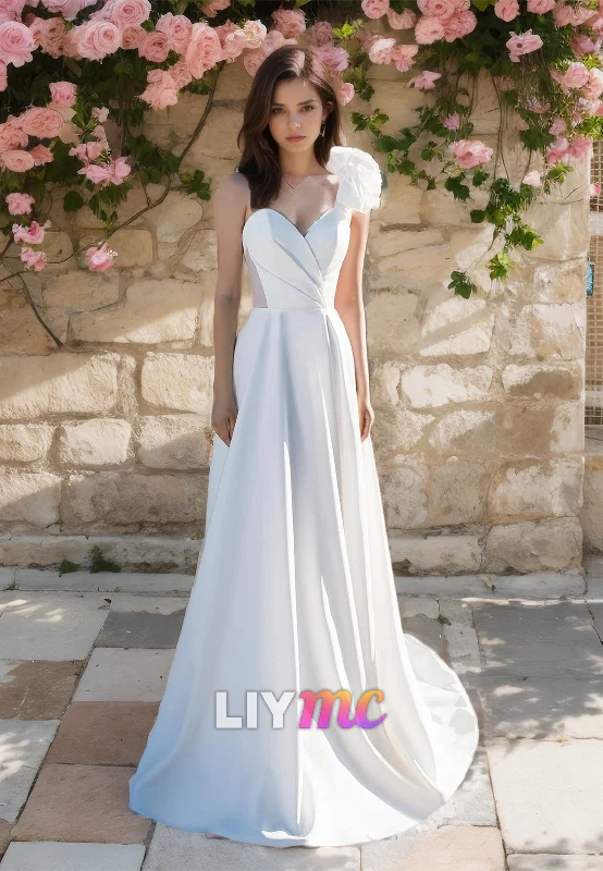 Chic Evening Dresses V-Neck Sleeveless Ruffled Pleated Sleek A-Line Wedding Dress