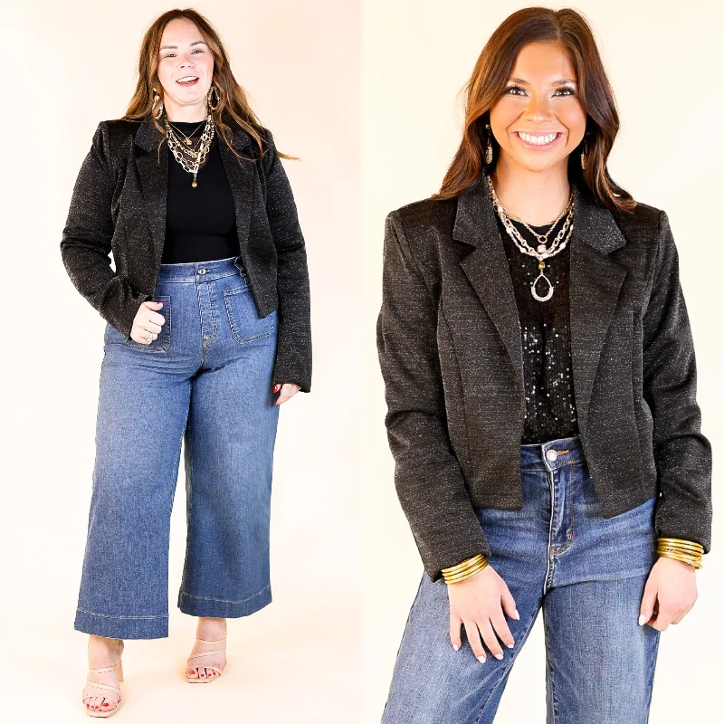 Waterproof Outerwear Jackets Encore Please Sparkle Cropped Blazer in Black