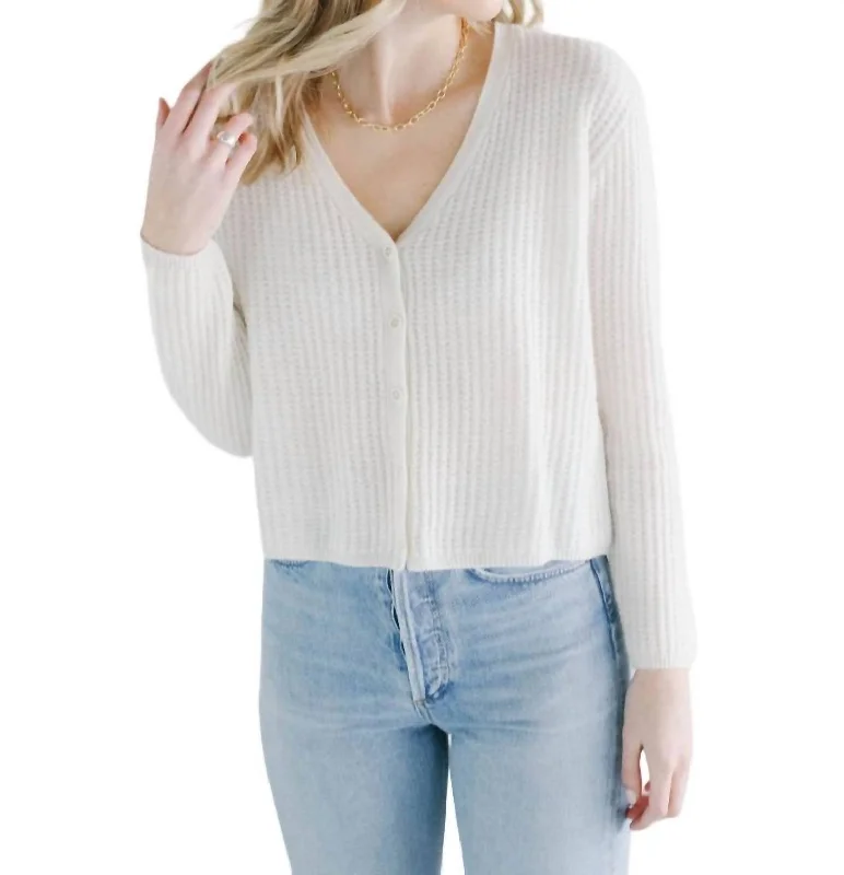 Cozy Knitted Tops Rita Waffle Knit Cashmere Cardigan In Chalk