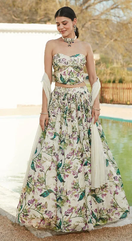 Soft Cotton Dresses Ivory Printed Lehenga Set