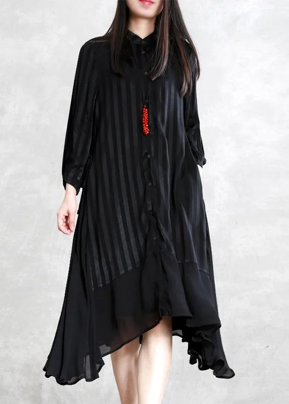 Vintage-Inspired Dresses French black striped Fashion tunic pattern Neckline stand collar patchwork cardigan