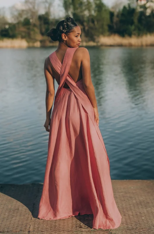 Elevated Party Dresses Cross-Back Linen Maxi Dress