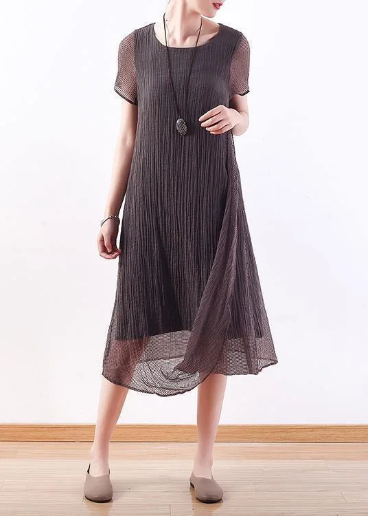 Elevated Party Dresses Elegant o neck Cinched linen clothes Photography gray Dresses